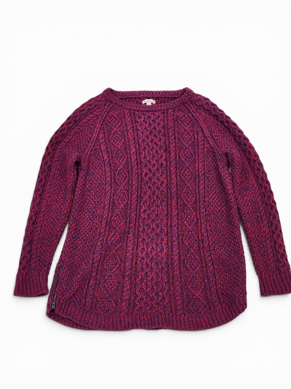 L.L. Bean Signature Deep Plum Red Cable-Knit Crewneck Sweater Dress Size L